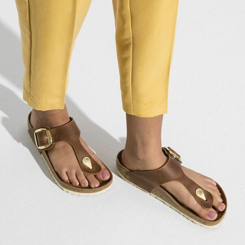 Birkenstock Big Přezkou Læder Gizeh Dame Brune | DK 422UZG